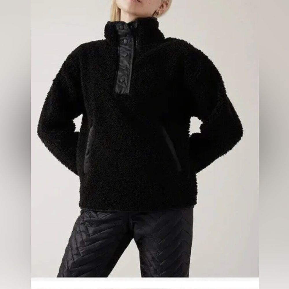 NWT Athleta Cozy Sherpa Snap Sweatshirt Large Black